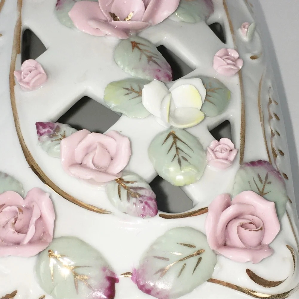 White Porcelain Jewelry Box with Pink Floral Design Delicate Rectangular Beauty